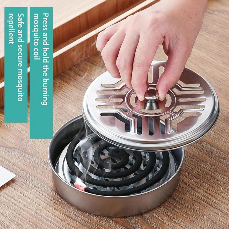 Metal Coil Holder Stainless Steel Fireproof Incense Burner With Hollow Lid And Stand Coil Holder Burner With Brush Ash Catcher