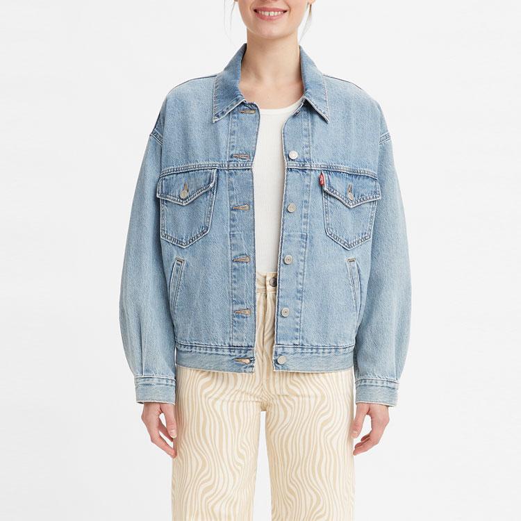 Levis SS22 Solid Color Polo Collar Casual Denim Jacket Women jackets Blue A1986-0000