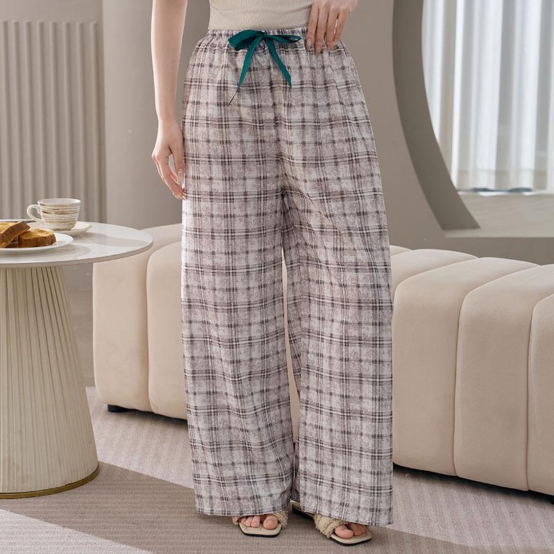 Women's Plus Size Cotton Silk Pajamas - Spring/Summer Lightweight Wide-Leg Pants for Beach, Loose Fit, Can Be Worn Outside
