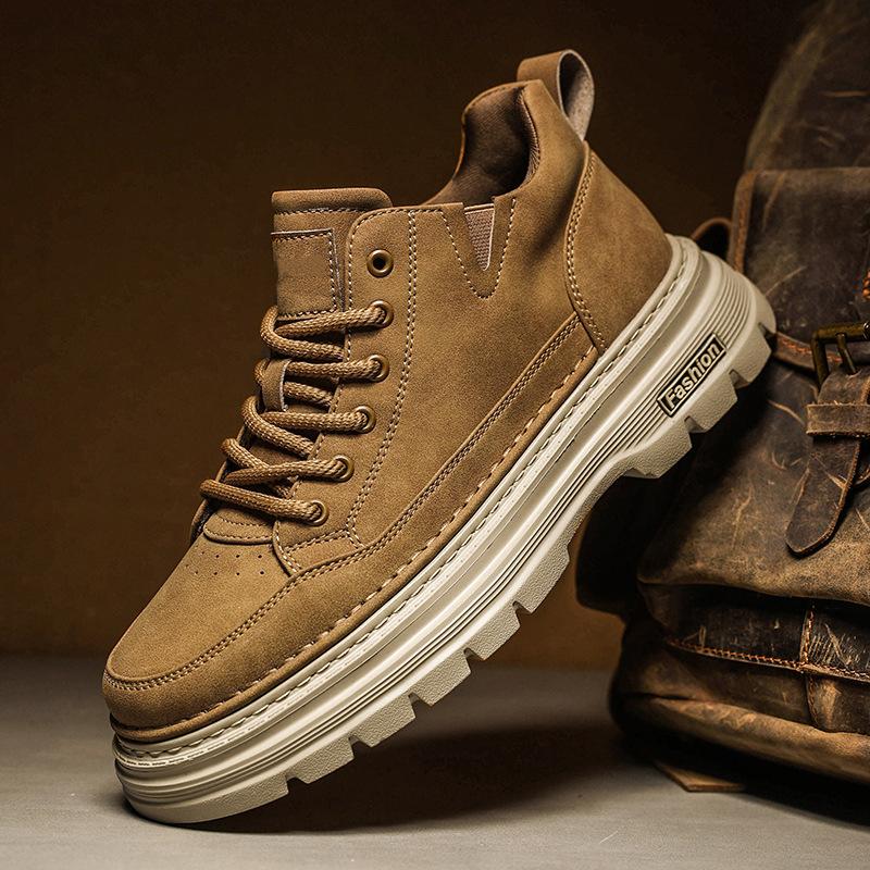 British style shoes Martin boots new low-top thick-soled heightening casual leather shoes medium-top board shoes