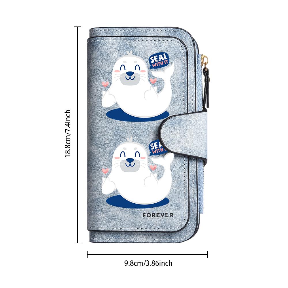 Cute Seal Print Long Wallet Fashion Large Capacity Card Holder Casual Portable Purse for Daily Use