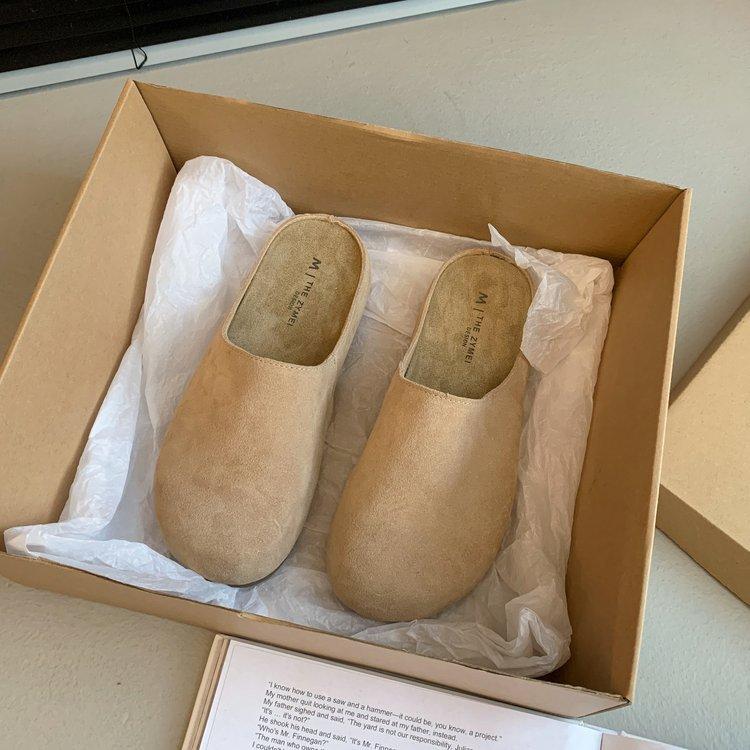 Leather thick-bottomed Boken bag head half slippers women's outer wear half tray 2025 autumn pregnant women non-slip retro ugly Boken tide