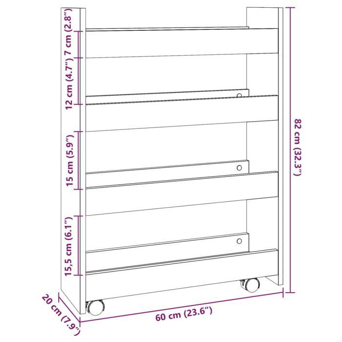 VidaXL Chariot de rangement étroit 4 niveaux gris béton, chariot de rangement mince, chariot roulant, chariot de rangement 855262