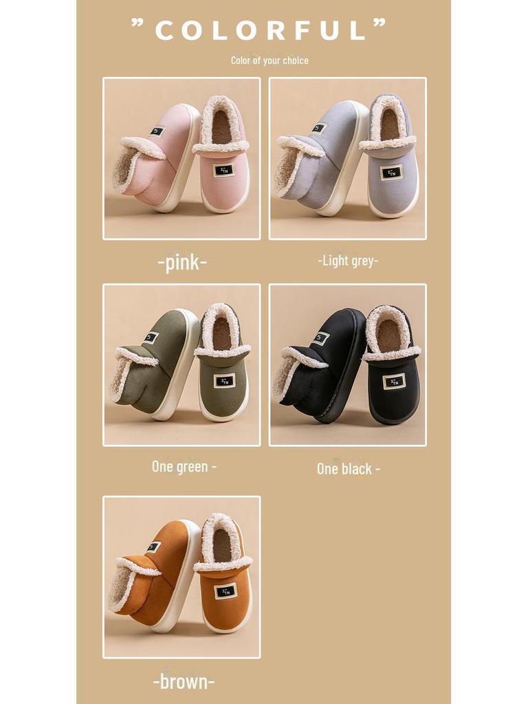 Women's High-Top Velvet-Lined Cotton Slippers, Non-Slip, Warm, Thickened for Winter, Suitable for Indoor & Outdoor Use