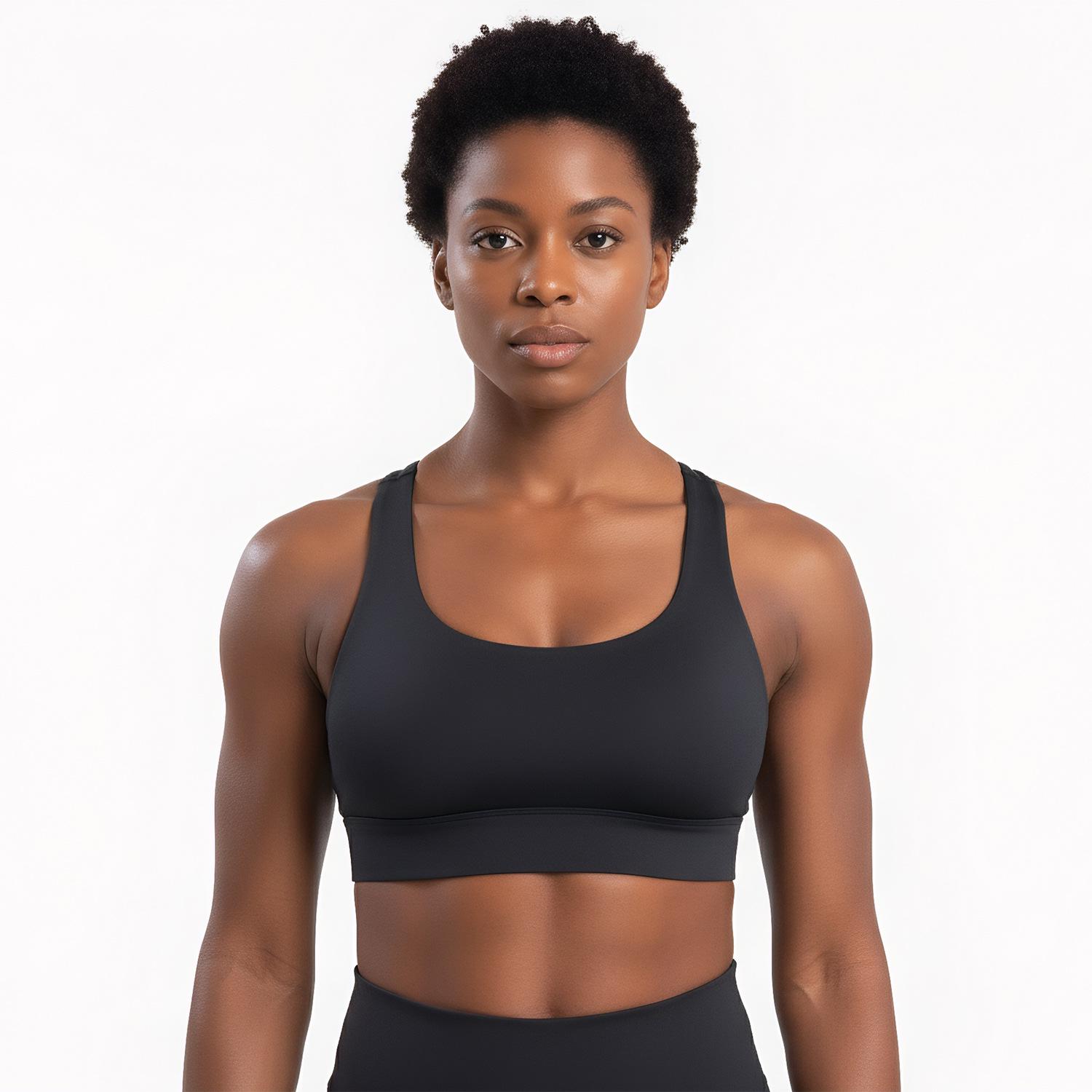 

Women s U-Neck Wide Strap Push-Up Sports Bra, Shockproof Multi-Color Yoga Tank Top 2XL чорний