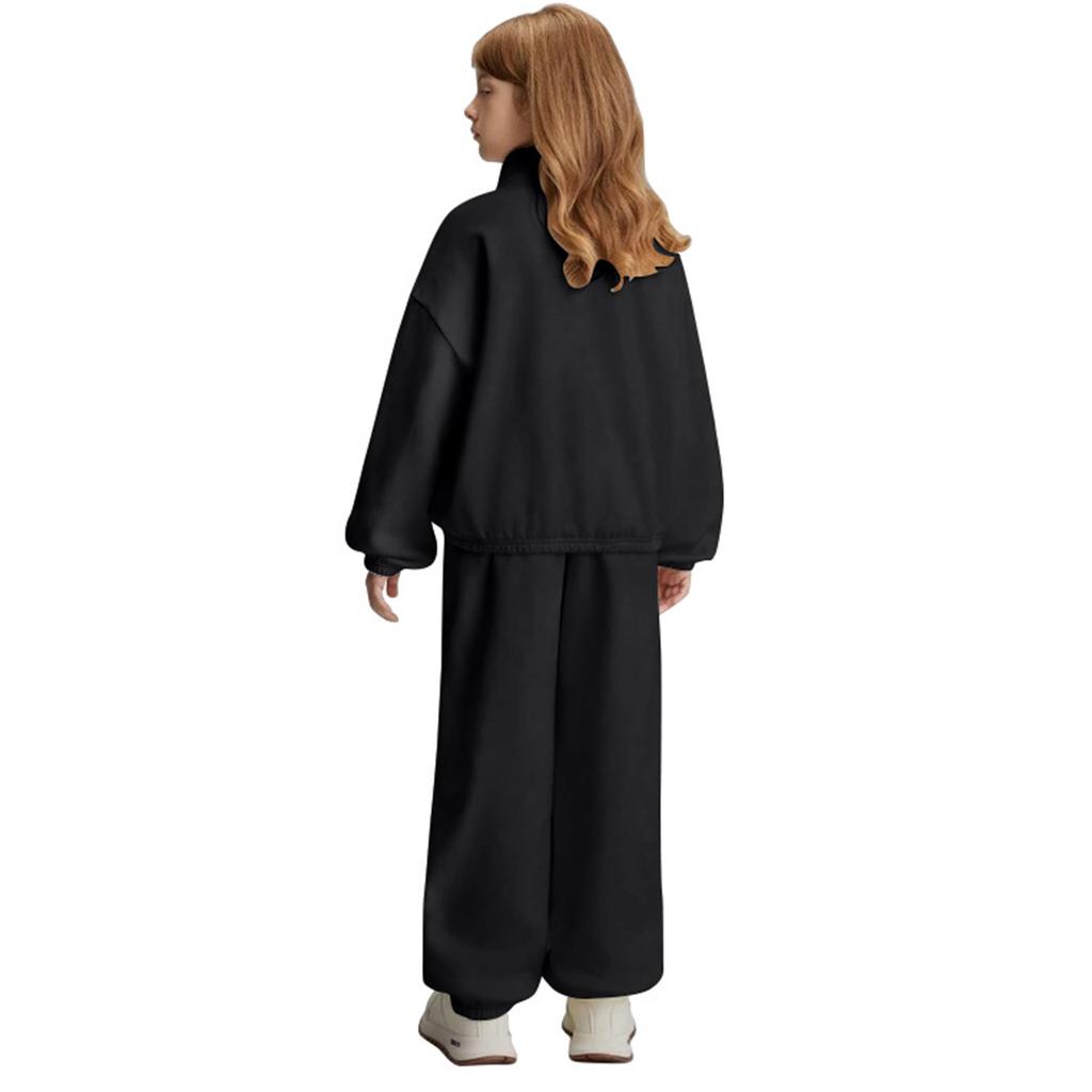 Girls' High-Neck Half-Zip Sweatshirt + Long Pants Sports Fleece Casual Children's Set