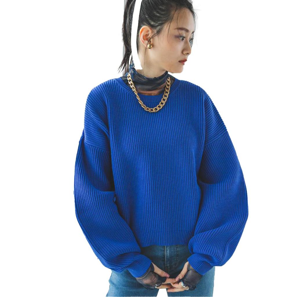 Yumetembo Women's Cardboard Knit Sweater with Transformed Arms, 532703, Blue