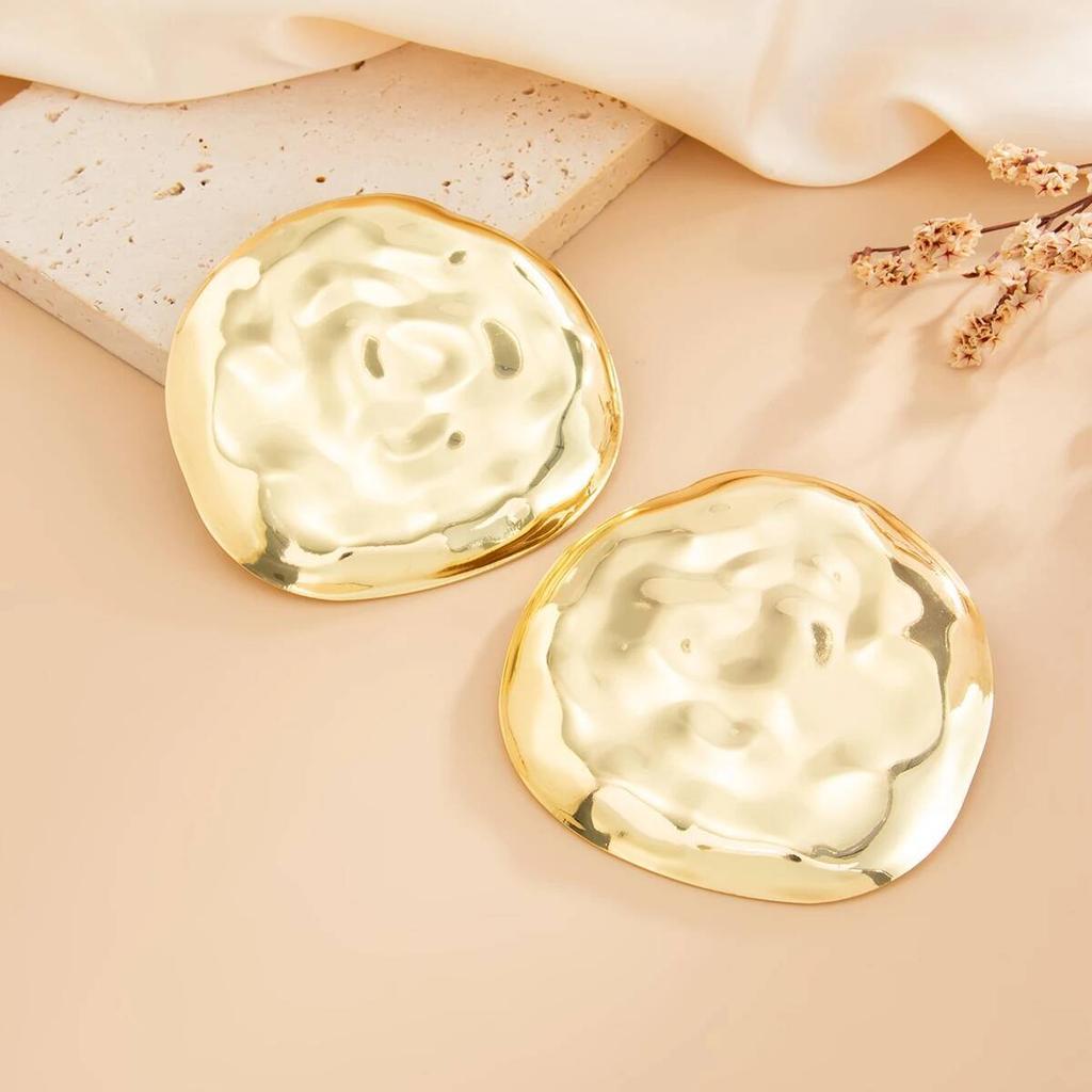 SHIXIN Exaggerated Glossy Large Round Stud Earrings for Women Punk Geometry Irregular Gold Color Earrings Fashion Party Jewelry