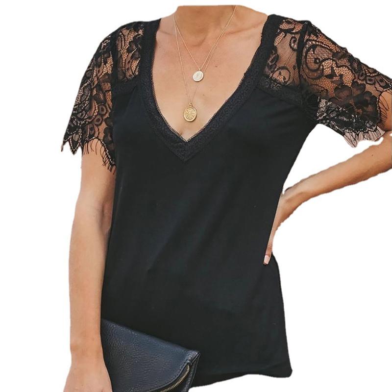 YYFS Dámska móda Ležérne Leto Jar Jednofarebná potlač Blúzky a košele s krátkym rukávom a výstrihom do V