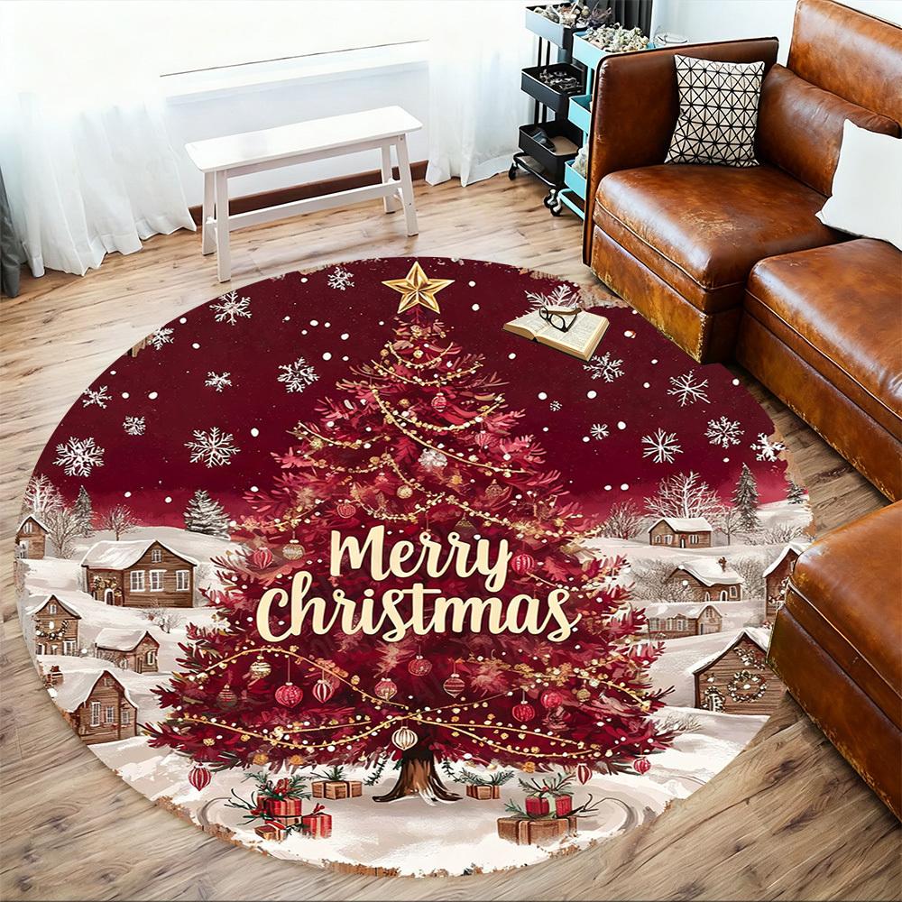 1PC Christmas Tree Merry Christmas Office Round Area Rug, Under Office Chairs Bedroom Living Room Home Decor, Carpet for Office -1110128