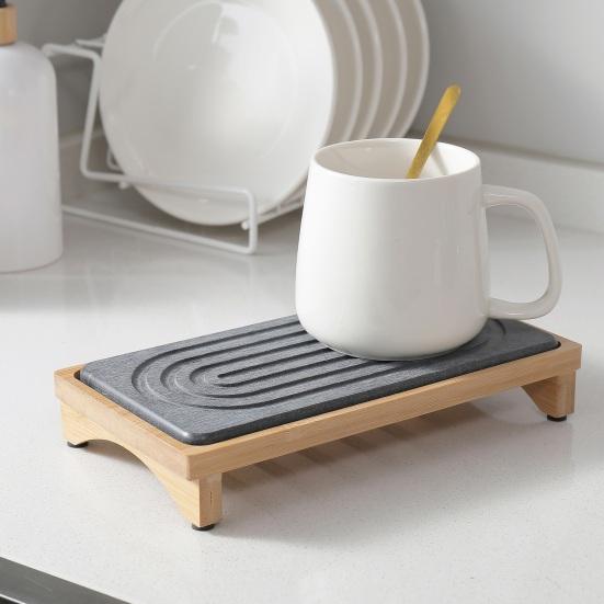 Yousheng Kieselgur Bambus Spülbeckenablage Schnelltrocknender Stein Seifenablage für Badezimmer Küchenarbeitsplatte Wasserabsorbierend Rutschfest Schwammorganisator