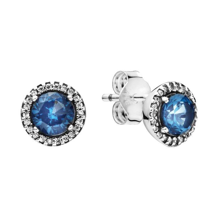 Pandora Blue Sparkling Round 925 Silver Stud Earrings Women earrings 296272C01 Box,Silver
