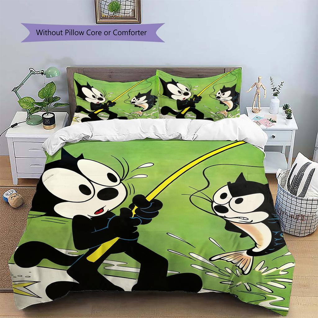 Felix the Cat  Pattern Bedding Quilt Set  Home Decoration  Gift (1 * duvet cover + 2 * pillowcase  without core)
