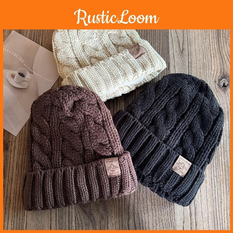 Wool Beanie Winter Hat Thick Knitted Cap Windproof Casual Fashion Accessory