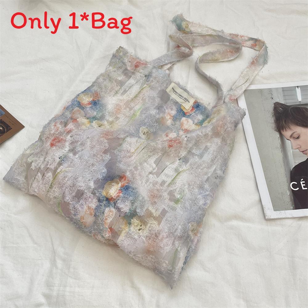 Flower Print Tote Bag With Polyester Fabric And Spacious Design For Daily Use