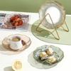 Fruit Plate Salad Plate Unbreakable Transparent Fruit Plate Golden Edge Stackable Serving Platter for Salad Dessert Dinner