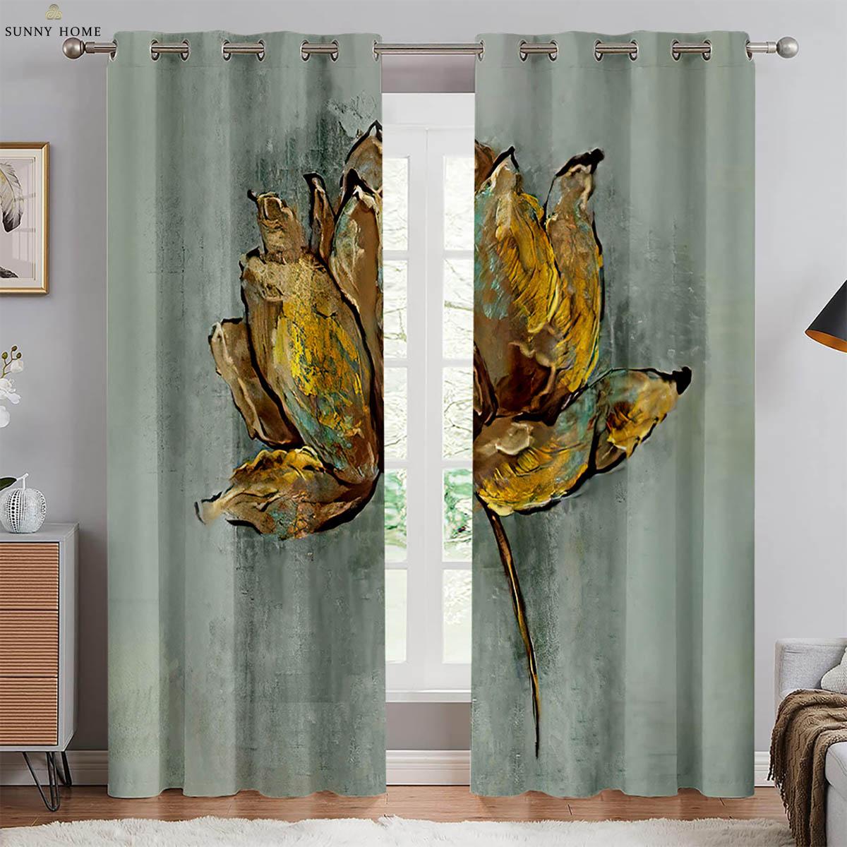 

Flower Room Oil Painting Pattern Printcurtains Classic Vintage Stylecurtains Bedroom Space Living Space Study Studio Ornamentalcurtains 2 Pcs W50xH140(CM)x2PCS&Rod pocket