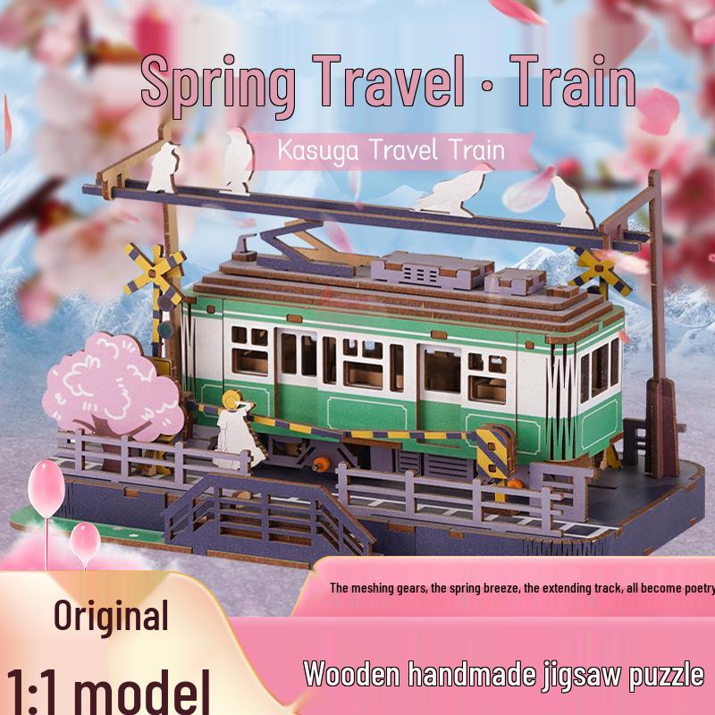 Handmade Wooden 3D Puzzle: Electric Train Model for DIY and Relaxation