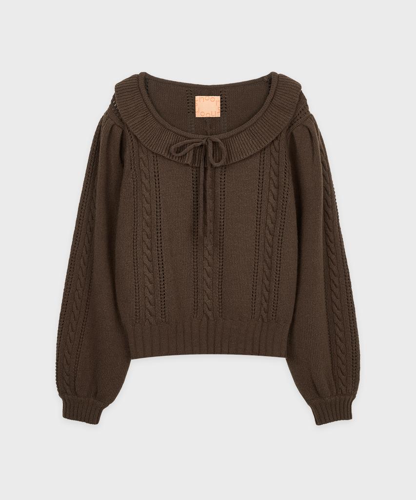 SINOON Ruffle Cable Knit Pullover (Brown)