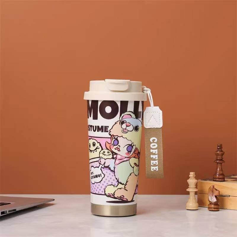 Labub 304 stainless steel thermos cup cartoon pattern portable lily of the valley cup girls high value with straw fashion