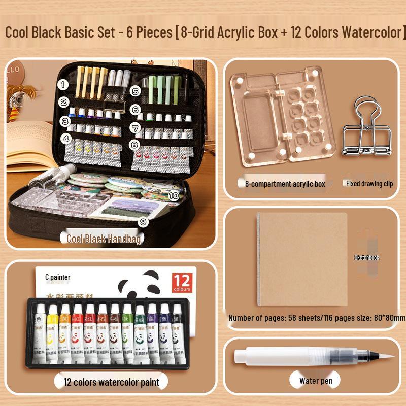 

Travel Watercolor Paint Set with Acrylic Box and Creative Sketchbook