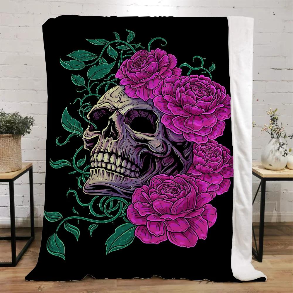 Mexico Flower Skull Custom Blanket King Size Hairy Blankets for Bed Throw Home Interior Knitted Plaid Luxury Bedding Beach Towel