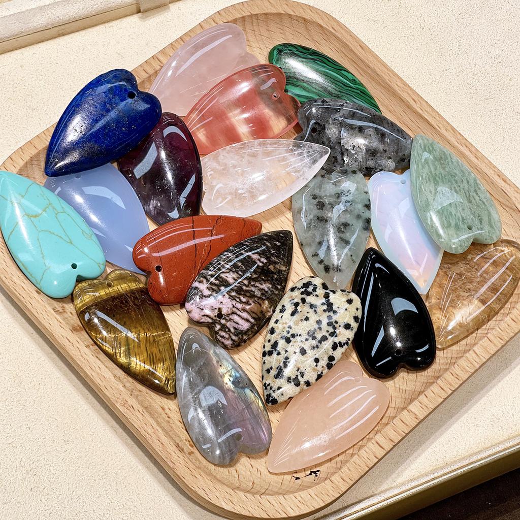 1Pc Natural Stone Elongated Heart Pendant 24×40mm Single Hole Gemstone Charm For DIY Necklace Jewelry Making