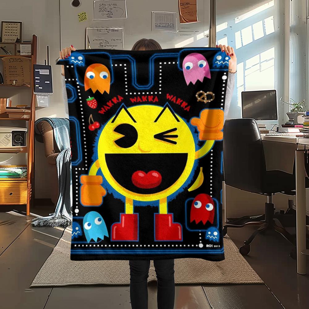 

1Pc Pacman Print Flannel Blanket, High quality Comfortable for All Seasons, Home Decor, Warmth and Comfort, Perfect for Gifts 80cm x 120cm