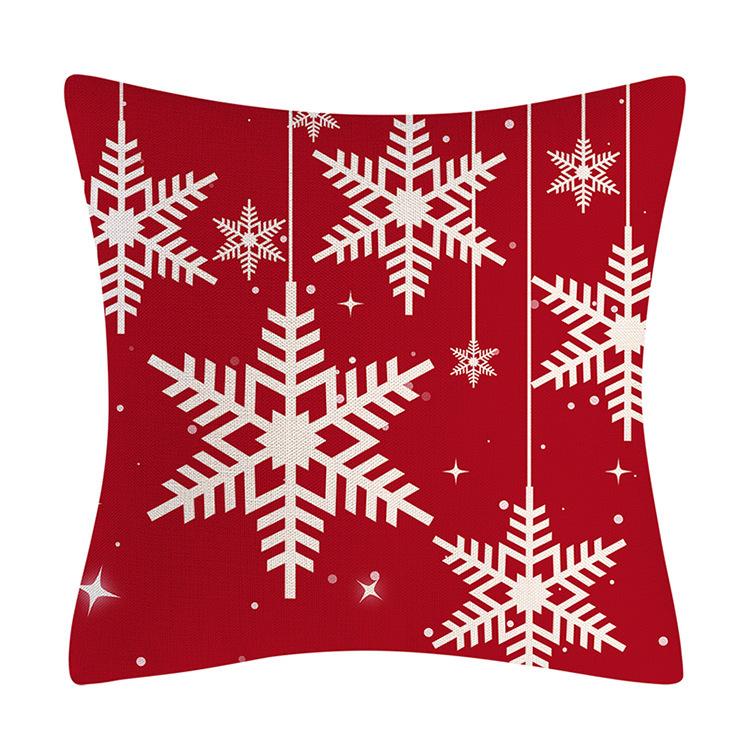 Red Series Snowflake Reindeer Pattern Throw Pillow Cover with Short Plush Print for Living Room Sofa Decoration Cushion Cover