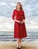 Garden Collar Seven-Sleeve Women's Evening Gown with Wide Hem Skirt - Solid Color Vacation Dress
