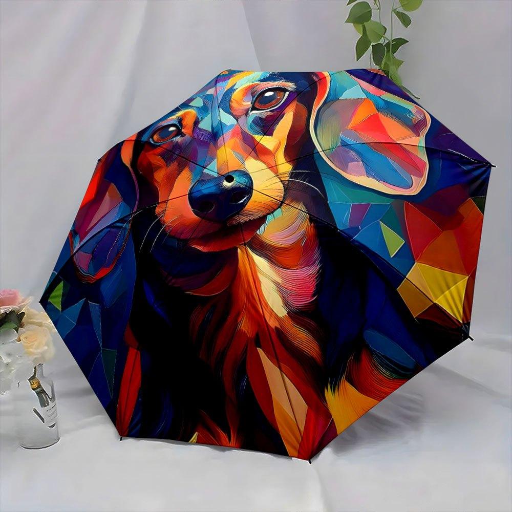 

A Vibrant Dachshund Portrait on an Abstract Backdrop, This Creative Folding Umbrella Makes a Perfect Gift for Christmas And Ot Iron&8K