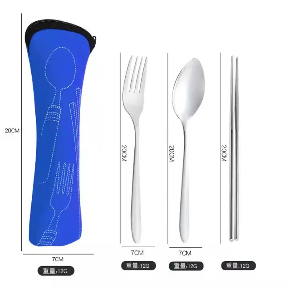 3 Pcs/Set Stainless Steel Cutlery Set Storage Box Stainless Steel Outdoor Silverware Fork Spoon Chopsticks Kitchen Tools New