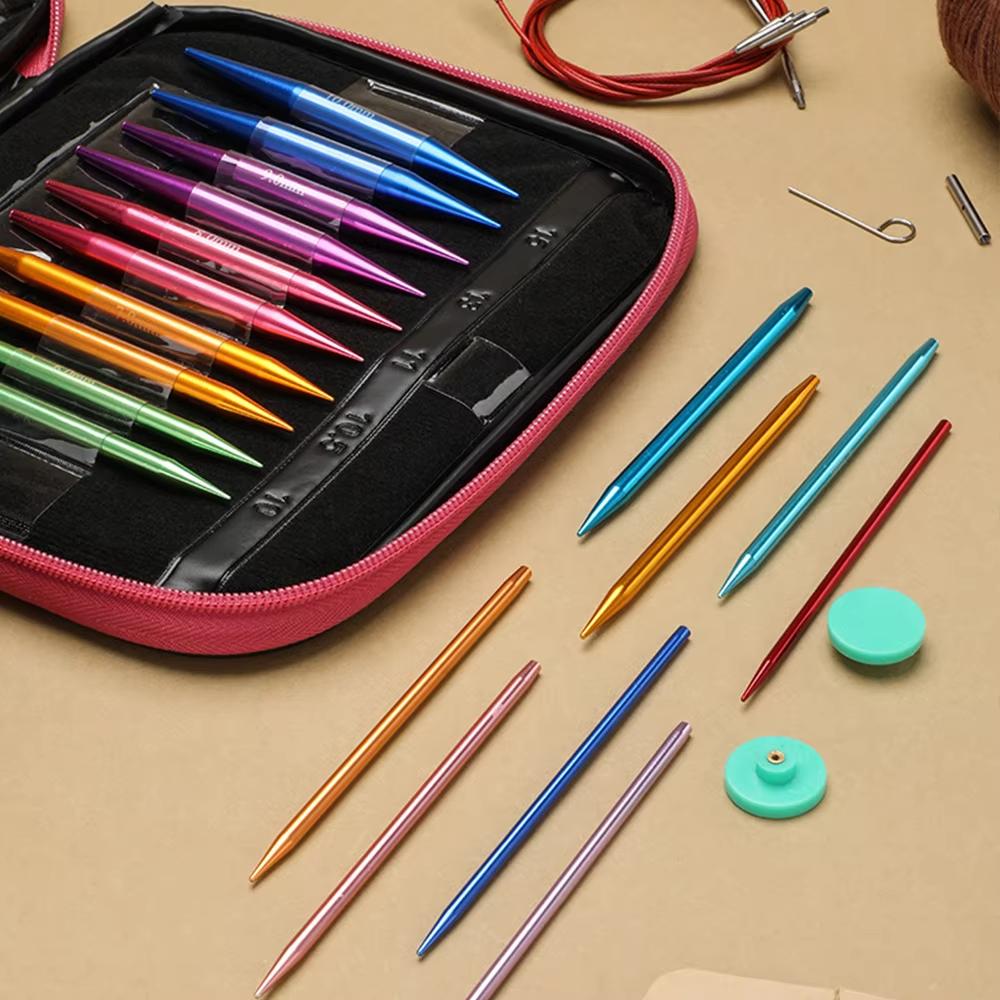 1 Set Aluminium Rundstricknadeln Set Austauschbare Häkelnadeln Strickgarn Strickhandwerk Werkzeuge Mehrere Größen