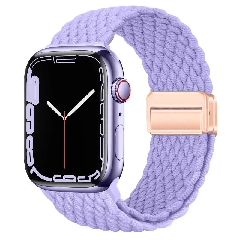 Nylon Braided Loop Strap for Apple Watch Ultra2 49mm 9 8 7 45 41mm Metal Magnetic Bracelet Wristband for 6 5 4 3 SE 44 40mm Band