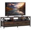 Industrial TV Stand with 3 Drawers and 3 Open Shelves, in Wood and Steel, 147x40x50 cm, Black and Brown