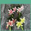 Langer Pu Vierkopf-Lilien Künstlicher Blumenstrauß Für Hochzeit Und Heimdekoration