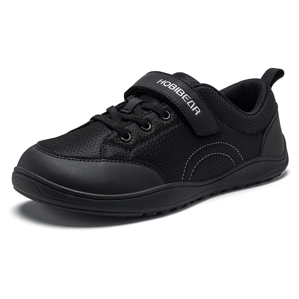 HOBIBEAR Wide Width Shoes Kids Barefoot Hook-Loop Sneakers Artificial Leather Mesh Lightweight Zero Drop Walking Shoes