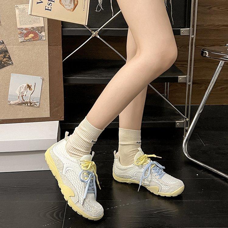 Leather Sneakers Women's Spring and Autumn 2025 New Mesh Breathable Pair of Shoelaces Platform Casual Running Shoes Women