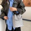 Retro Small Rivets PU Leather Shoulder Bag for Women 2025 Punk Style Bucket Handbags and Purses Females Crossbody Bags