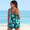 Women's Shoulder Strap Swimsuit Blue Brilliant Flowers Print Bikini Tankini Swimsuit