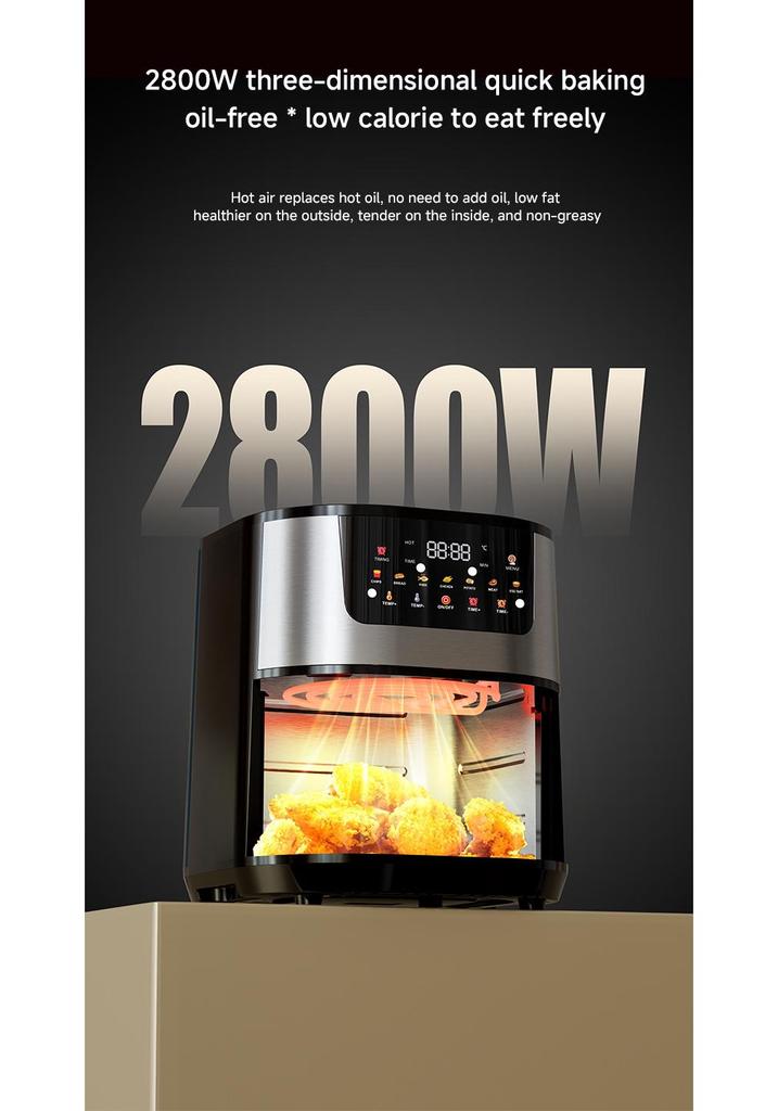 15L Large Capacity Air Fryer with Visual Baking and Integrated Stainless Steel Electric Oven
