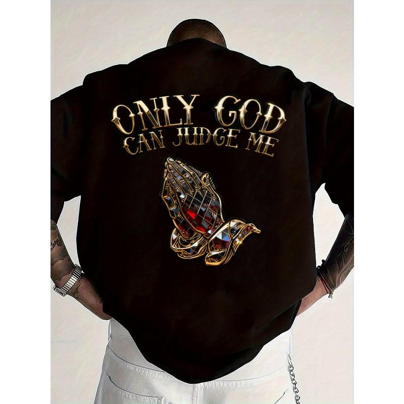 Black T-shirt Only God Can Judge Me Prayer Hands Print Casual Wear