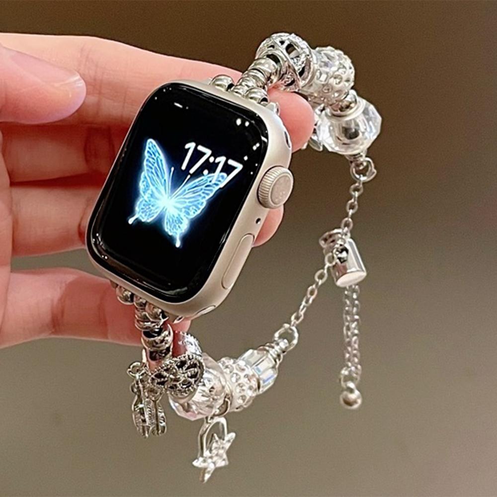 

Стильный ремешок с бриллиантовым блеском для Apple Watch Band 46 42 44 40 45 41 49 мм Женские Bling Звездные Бусины Украшения IWatch 10 9 8 Ultra 2 s10 42 38 40 41mm