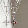 Gotische Y2K Rode Kristal Liefde Kruis Hanger Meerdere Lagen Ketting Ketting Voor Vrouwen Trendy Vintage EMO Bedel Sieraden Accessoires Cadeau