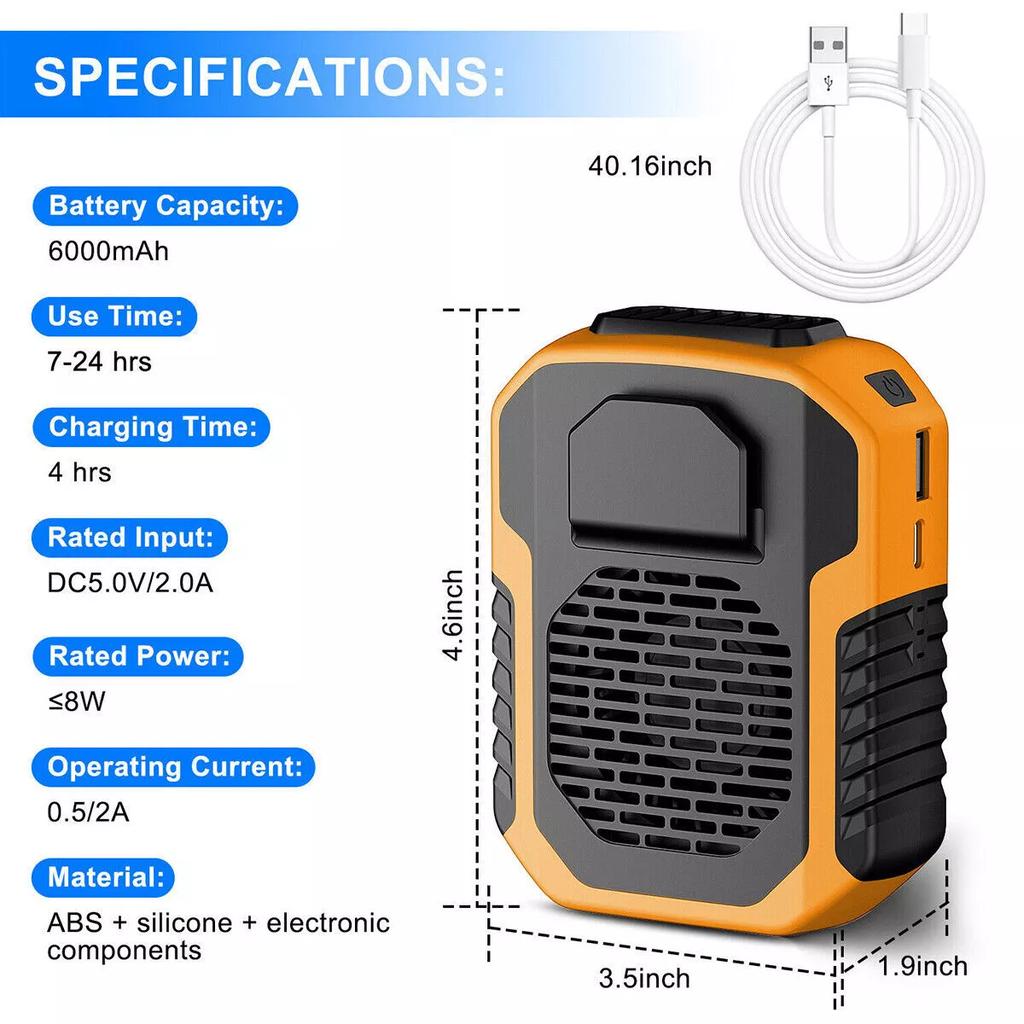 Mini Charging Fan Portable USB Neck Waist Hanging Fans Outdoor Heat Relief Tools Rechargeable Silent Long Use Life Powerbank