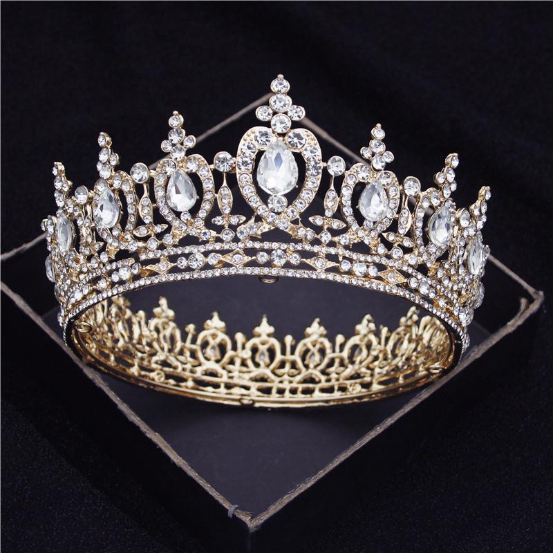 Water Drop Circle Royal Queen King Crowns Bride Diadem Headdress Banquet Tiaras Prom Pageant Party Wedding Crown Hair Jewelry