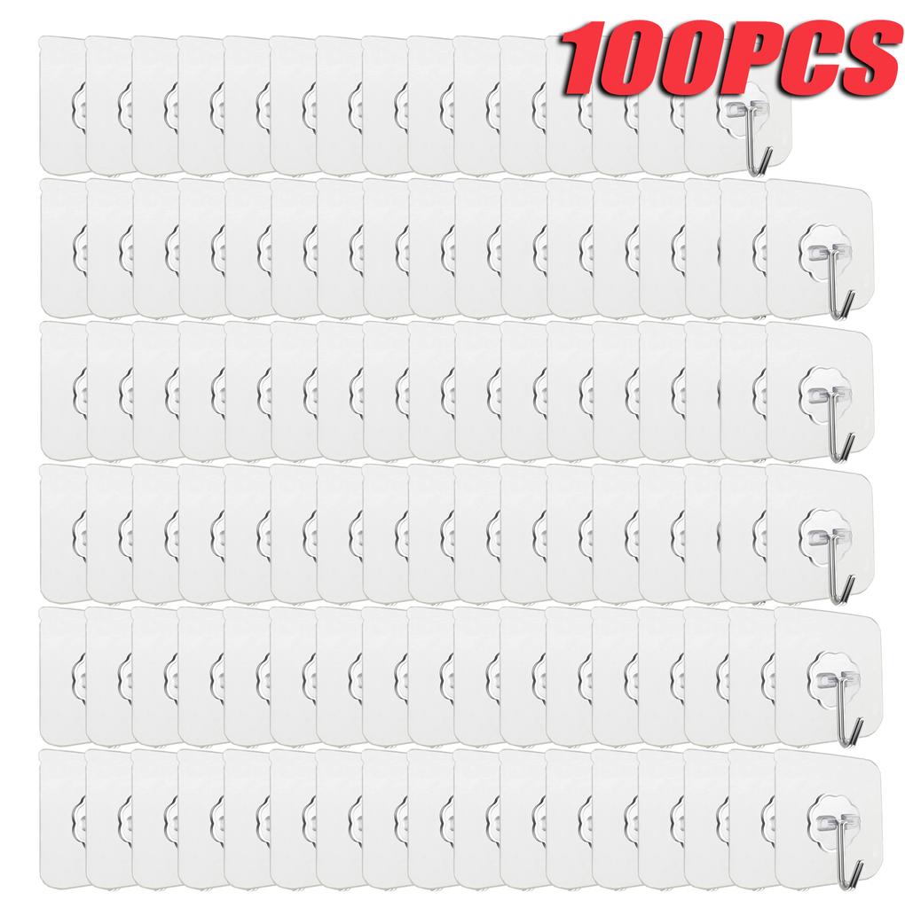 100-300PCS Transparent Stainless Steel Self-Adhesive Hooks Bathroom Towel Clothes Storage Sticker Hooks Key Hangers Storage