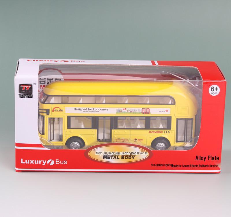 

Игрушечный двухэтажный автобус из сплава в коробке со звуком, светом и открывающимися дверями жёлтый