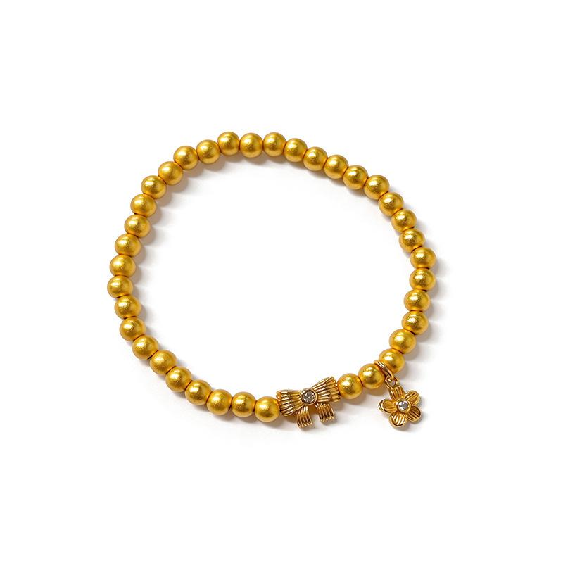 

Light Luxury & Exquisite Bow & Small Floral Bracelet for Women 24K Gold AU999, Exquisite Details with Fine Workmanship 17.5-18cm золотий