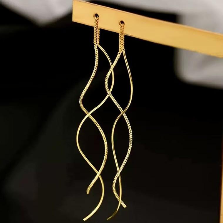 Silver Wave Thread Earrings: Elegant, Versatile French Fashion for High-End, Modern Women